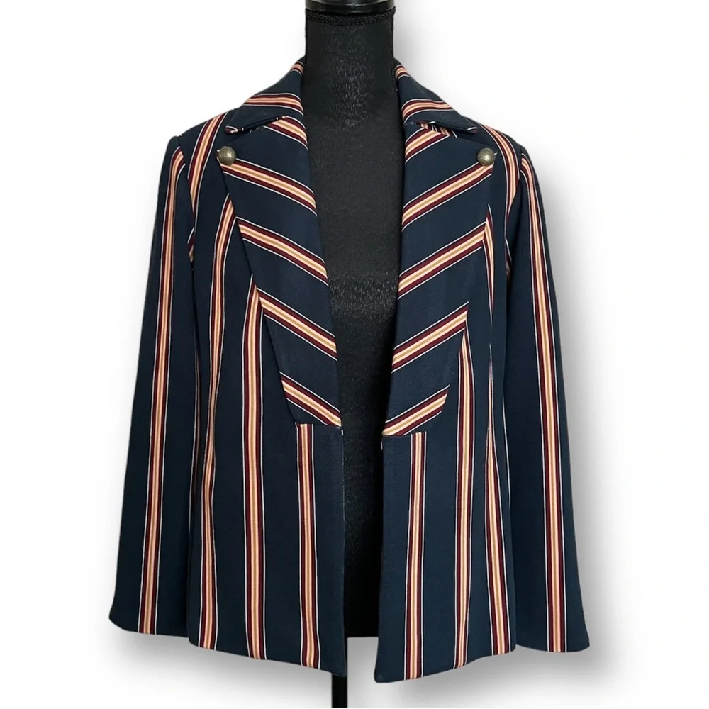 CHICOS navy blue Striped Twill Ponte Blazer